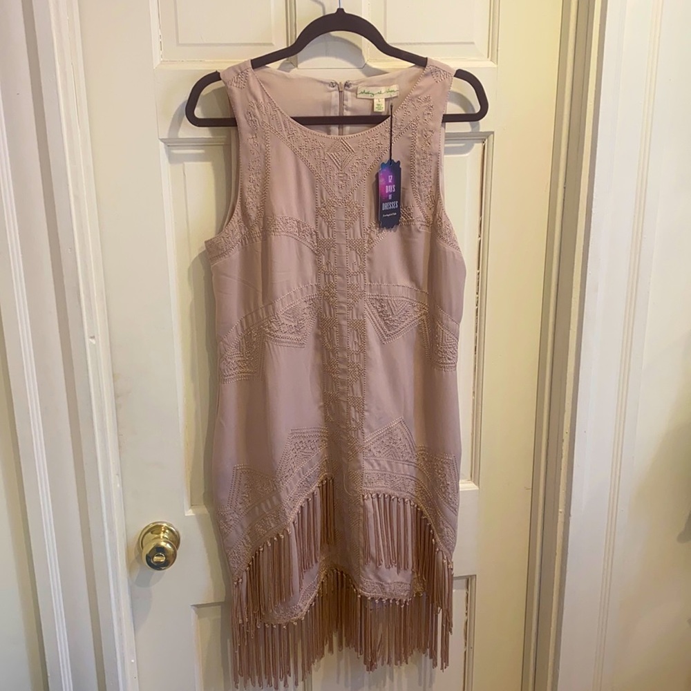 Blush party dress with fringe